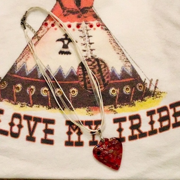 RED HEART MURANO GLASS NECKLACE ARTISAN MILLEFIORI - Picture 2 of 8